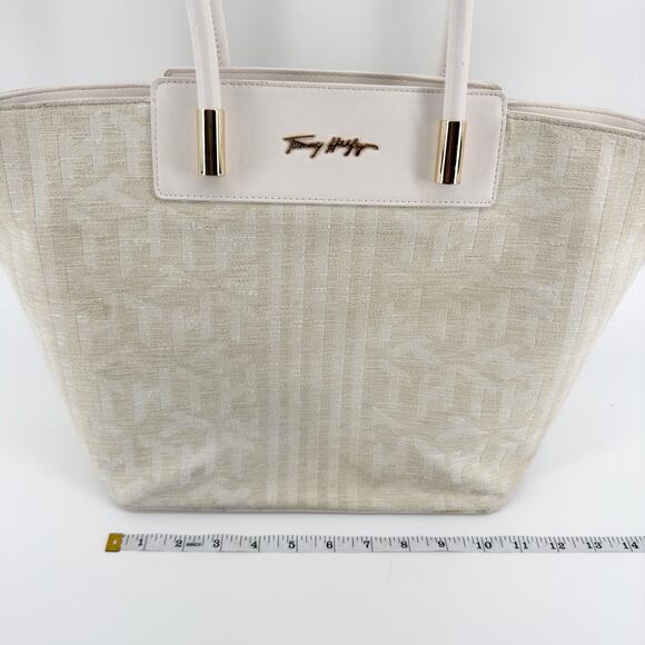 Tommy Hilfiger Tote Handbag - Canvas Large Bag with Leather Handles AW12310 - Picture 14 of 16